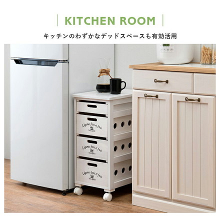 キッチンストッカー 幅30cm 4段 天然木 タイル天板 ワゴン 野菜ストッカー キッチンワゴン すき間収納 隙間収納 ライトブラウン