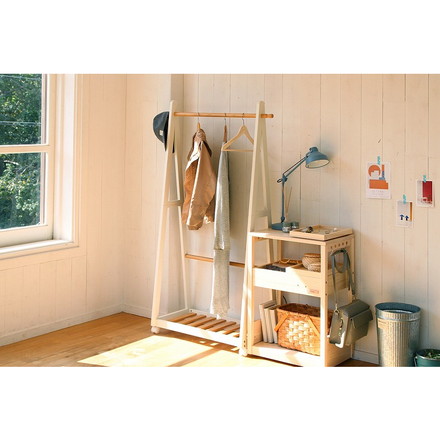 天然木 キャスター付き A型ハンガーラック ツートンハンガー パイン材 コートハンガー 収納 木製 棚付き