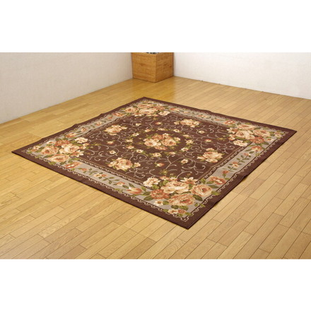 ナイロン 花柄 簡易カーペット 撥水キャンベル ベージュ 約200×250cm