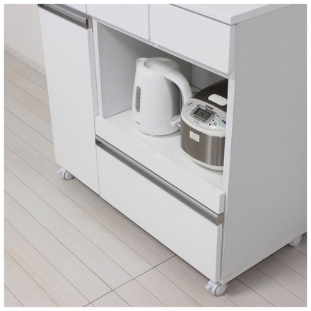 キッチンカウンター 完成品 幅82 レンジワゴン 間仕切り 背面化粧仕上げ 鏡面 白 ホワイト 食器棚 キッチンワゴン