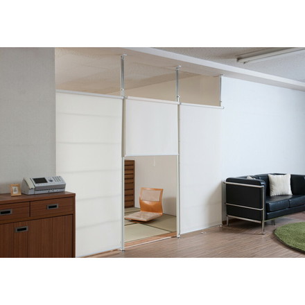 Carol ドアパーテーション 幅92 アイボリー つっぱり ロールスクリーン 間仕切り カーテン付き 北欧インテリア
