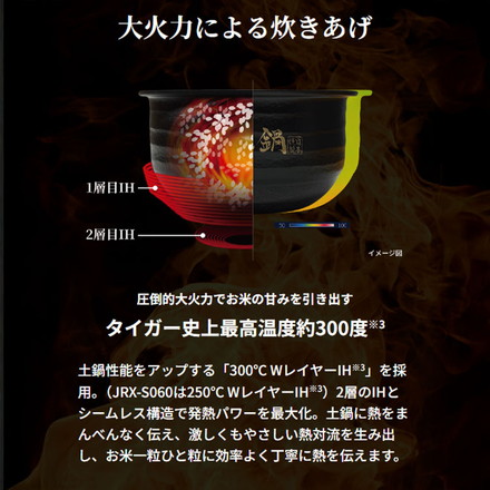 TIGER タイガー 土鍋圧力IHジャー炊飯器 土鍋ご泡火炊き 3.5合 24時間保温 圧力洗浄 最上位 フラグシップ 炊きたて JRX-S060KS