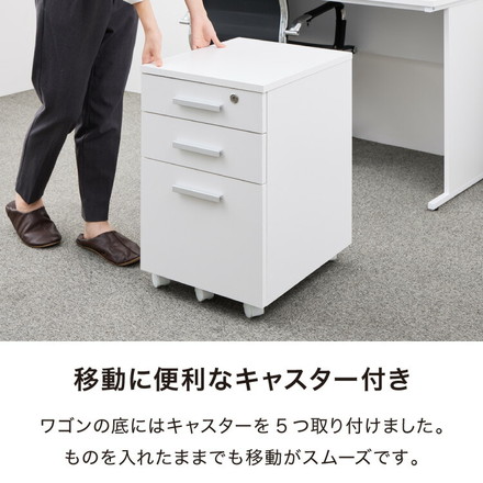 デスクワゴン 鍵付き パソコンデスク ホワイト 会社 オフィス 机 事務机 白 SOHO 木製 デスク ワゴン