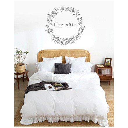 布団カバー 3点セット フリル付き クイーン フラットボックスシーツ タイプ ピーチスキン オールシーズン ホワイト(15835-0010)