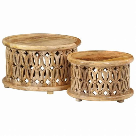 vidaXL コーヒーテーブル2点セット マンゴー無垢材家具 テーブル アクセントテーブル