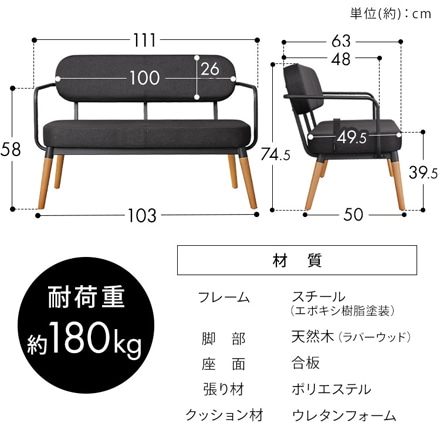 アイリスオーヤマ 2人掛けスチールフレームソファ MSS-2S ブラウン