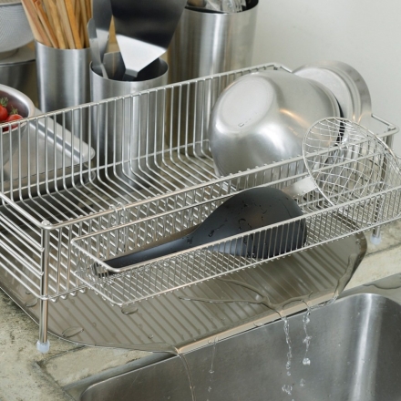 ラバーゼ NEW水切りスリム縦置き3点セット 水切りトレー ポケット 縦置き 燕三条 ステンレス コンパクト 水切りトレー ポケット 箸置き かご 水切りラック