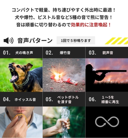 熊よけLEDアラート アラート 熊よけホーン 112DB LEDライト付 点灯3パターン 熊対策 熊よけ グッズ