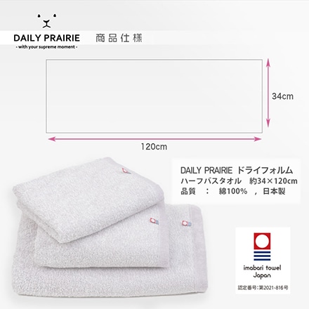 ハーフ バスタオル 今治 タオル DAILY PRAIRIE ドライフォルム グレージュ