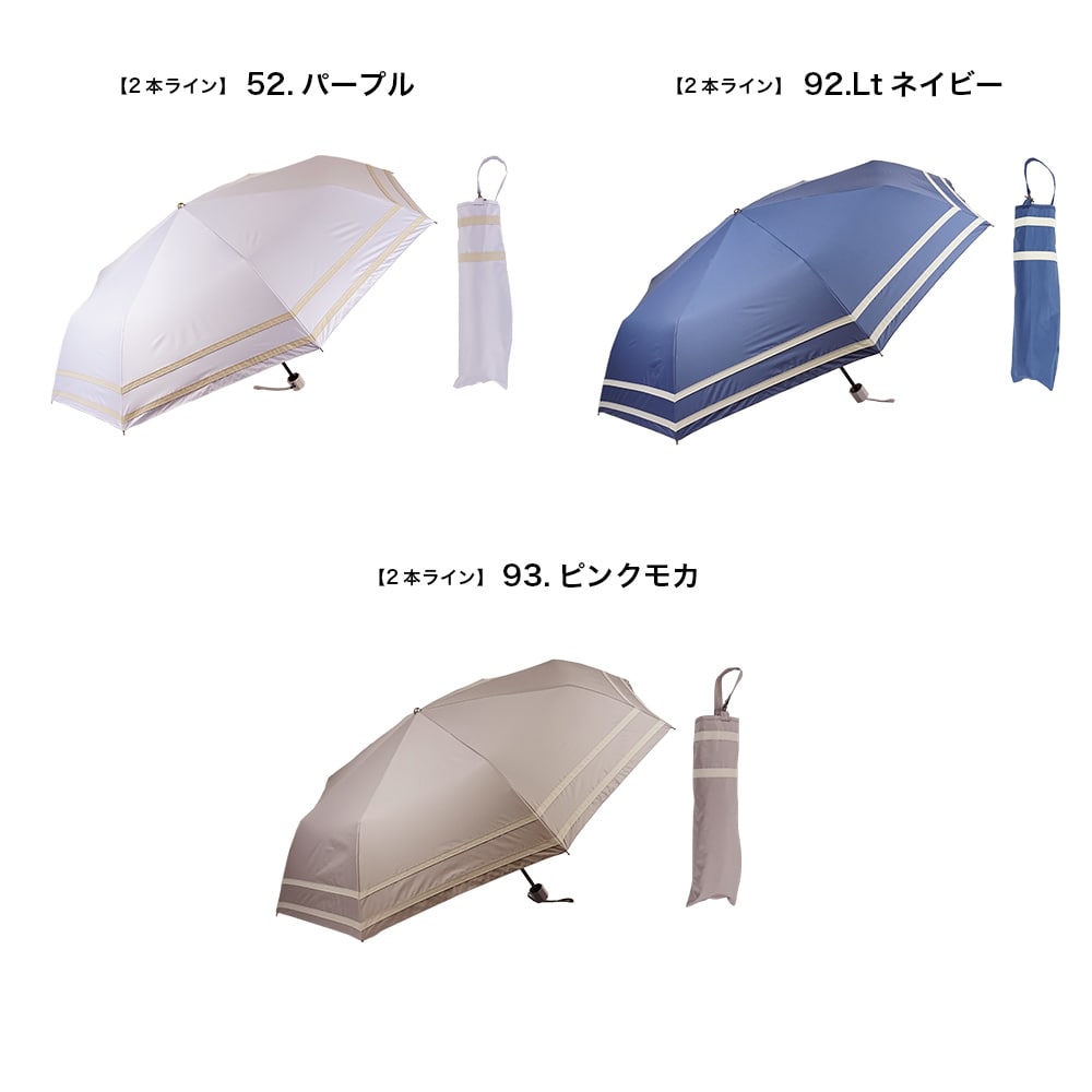 完全遮光 UVカット100% 晴雨兼用 日傘 雨傘 makez.マケズ 折りたたみ傘 55cm 2本ライン グレー