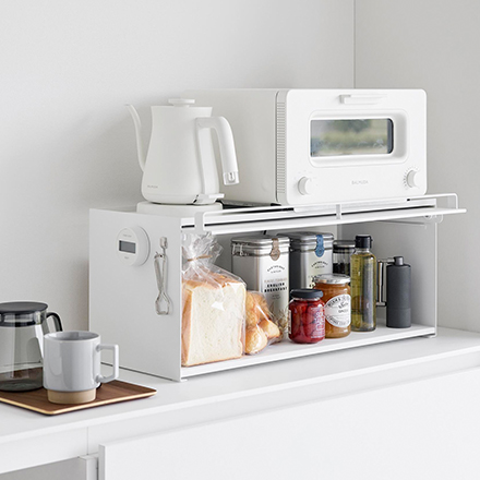 tower タワー 前が開くキッチンカウンター上収納ラック D24 ホワイト 1454