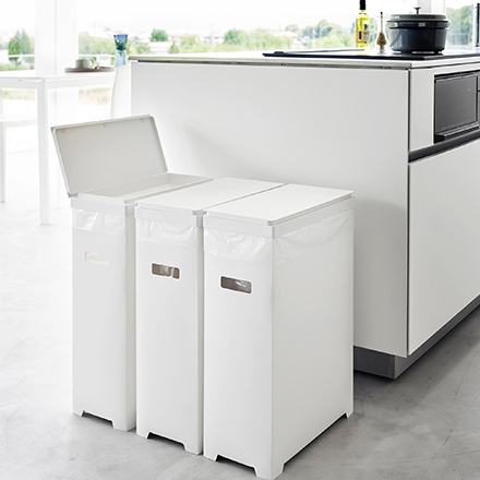 tower タワー スリム蓋付きゴミ箱 横開きタイプ 2個組 ホワイト 1526