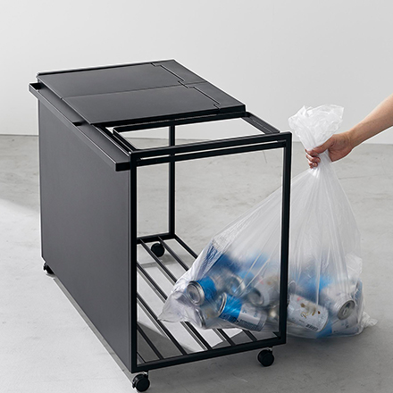 tower 蓋付き目隠し分別ダストワゴン タワー 45L 3分別 ブラック 1823