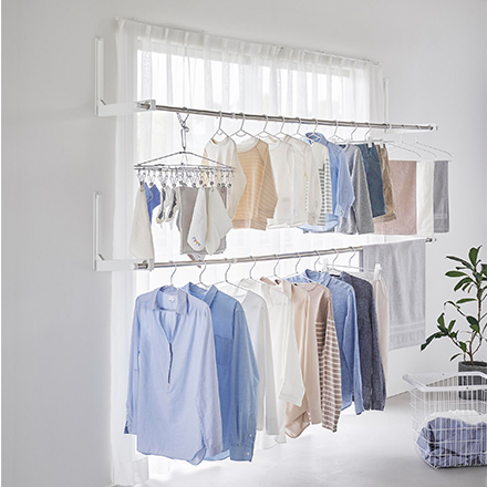 tower タワー ウォール折り畳み物干し竿ホルダー 2個組 石こうボード壁対応 ホワイト 1921