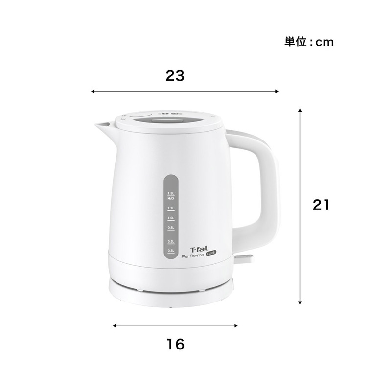 ティファール T-fal 電気ケトル パフォーマ ロック 1.5L ホワイト KO1621J0 / 1500mL 転倒お湯もれロック スピード沸騰 空だき防止 自動電源オフ