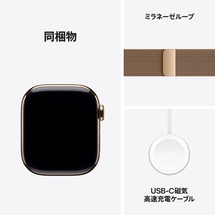 Apple Watch Series 10（GPS + Cellularモデル）- 42mmゴールドチタニウムケースとゴールドミラネーゼループ