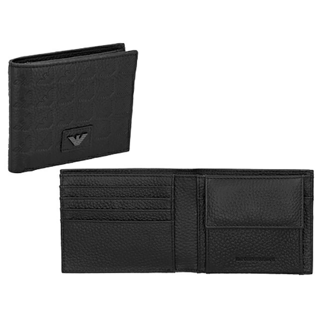 エンポリオ・アルマーニ 二つ折り財布 メンズ ブランド EMPORIO ARMANI レザー EM001741-AF14774 ブラック ウォレット 高級 おしゃれ プレゼント 実用的