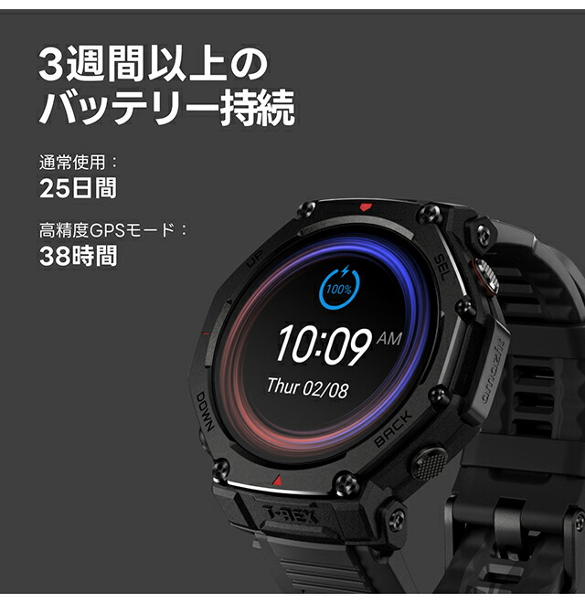 アマズフィット T-Rex 3 Pro 充電式クオーツ スマートウォッチ ブランド メンズ レディース チタン Bluetooth 健康 Amazfit SP170078-C239 デジタル ブラック 黒