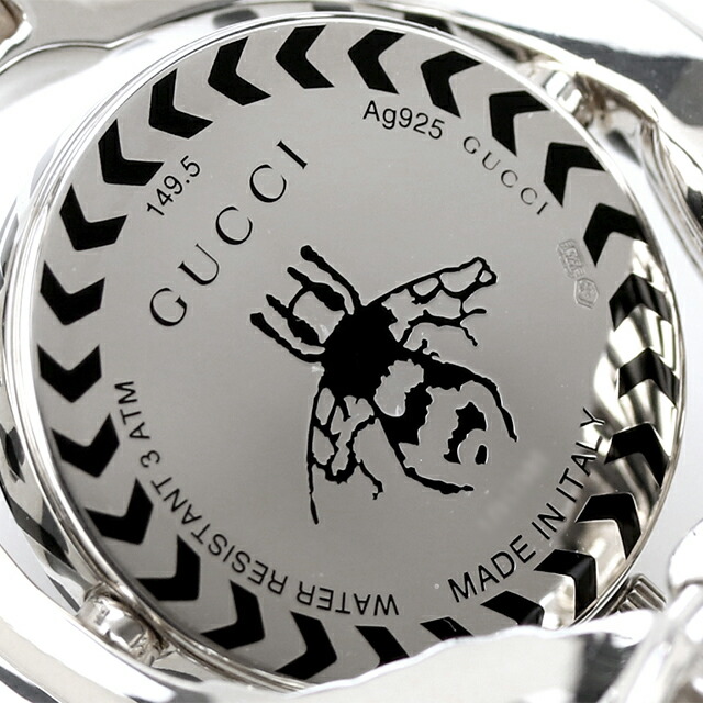 GUCCI バングル ブレスレット シルバー 925 銀無垢 腕時計 グッチ YA149501 アナログ ブラックシェル 黒 スイス製 ディオニュソス ミケーレ メンズ レディース 高級 ブランド おしゃれ 防水 軽い 華奢 かわいい プレゼント 女性 実用的