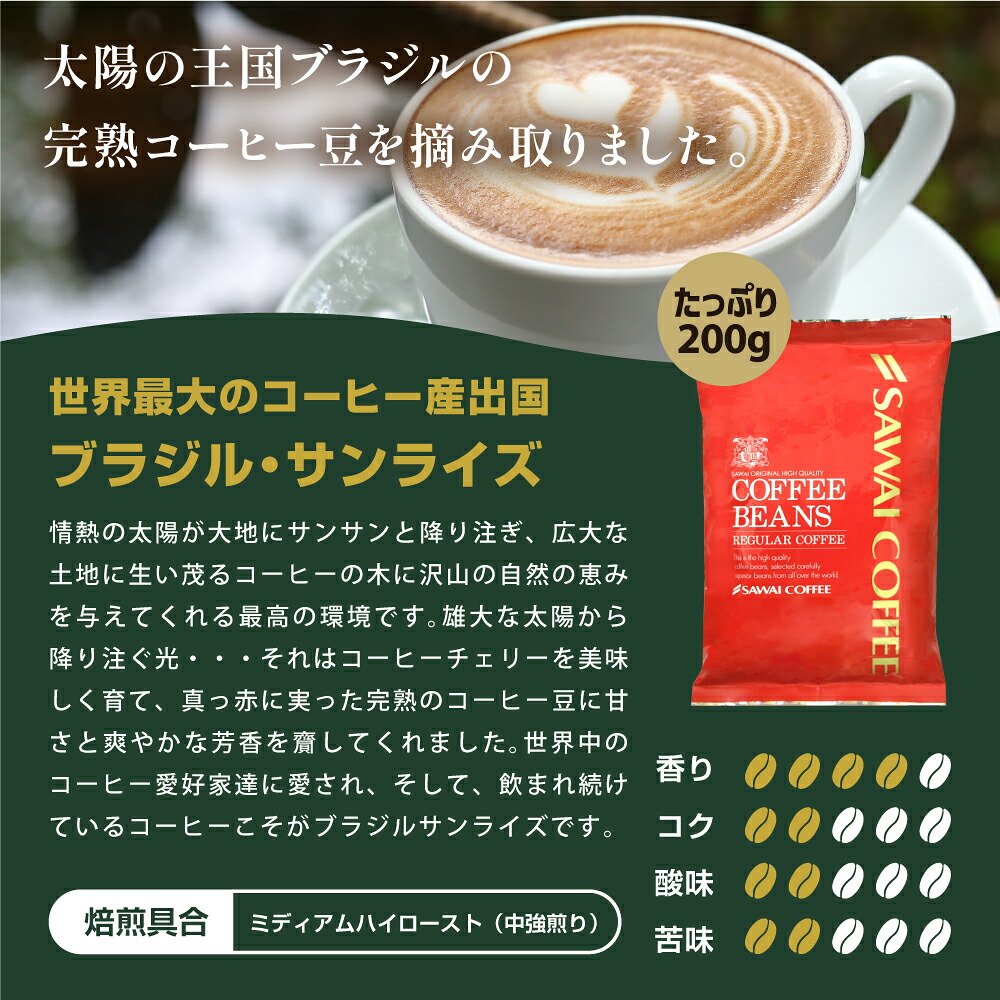 澤井珈琲 スペシャリティーコーヒー福袋 ブラジルサンライズ エメラルドマウンテン エーデルワイス 600g 200g×3袋 60杯分 中挽き