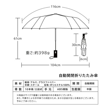 強風に強い10本骨 ワンタッチ自動開閉雨傘 ネイビー
