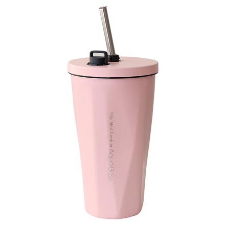 タンブラー ストロー付き マグボトル 水筒 真空断熱 550ml 1個 シェルピンク