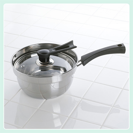 鍋 18cm IH対応 ふきこぼれにくい 片手鍋 ガラス蓋付き