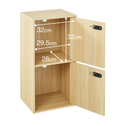 キューブボックス 鍵付き 木製 2段 A4 2個セット 木目 扉付き 幅35cm レイアウト 自由自在 ダイヤル 収納 ナチュラル