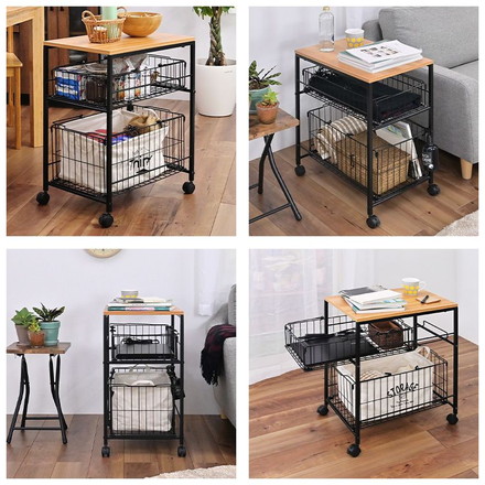 隙間収納 バスケット付き 2段 持ち運べるかご付き キャスター付き 押し入れ収納 クローゼット収納 おもちゃ収納