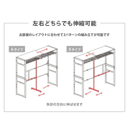 ハンガーラック 伸縮クローゼット カバー付き 棚付き 幅115~195cm 高さ194cm 木製 アジャスター ホワイト