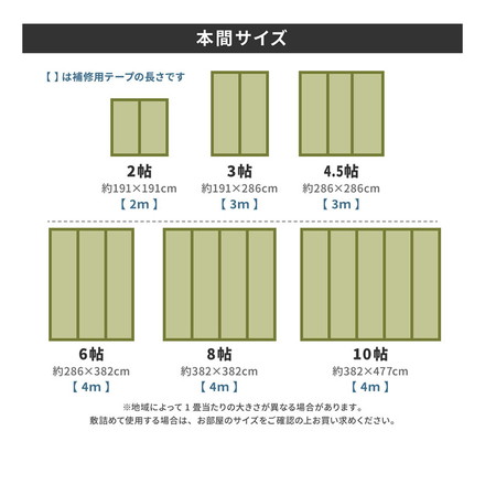 フリーカット裏付き い草カーペット 286×382cm みすず 本間6畳 補修テープ付き 防カビ はっ水 フリーカット