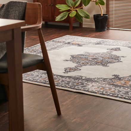 洗えるラグ 130×190cm オリエンタル柄 シャビー シック カーペット ペルシャ絨毯風 デザインラグ ソフトフランネル ラグマット ベージュ[240639600]