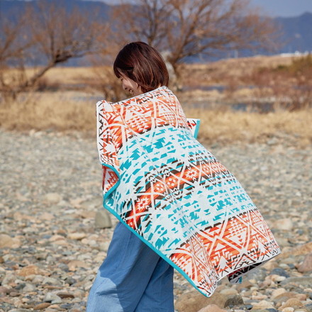 綿100% タオルブランケット 100×178cm アウトドア ビーチタオル 多機能 ブランケット ネイティブ柄 フェル[270080100]