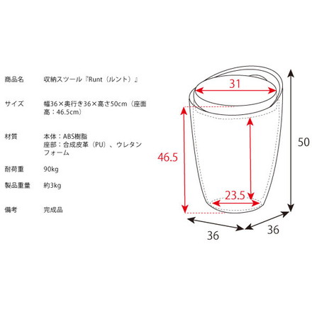 収納スツール Runt(ルント) 持ち手付き 丸 スツール フタ付き 収納ボックス スツール ブラック