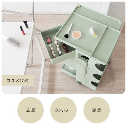 マルチワゴン Pluna プルーナ ロータイプ/ハイタイプ キャスター付き四面収納ワゴン 仕切り天板 180度回転 ロータイプ ライトグリーン