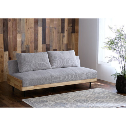 ソファベッド 幅188cm 3人掛け リクライニング コーデュロイ 天然木 脚付き ラテ