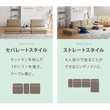 ソファ フロアソファ カウチソファ ローソファ 4人掛け 4P 幅225 座面高さ20 カバーリングソファ 洗える ブラウン