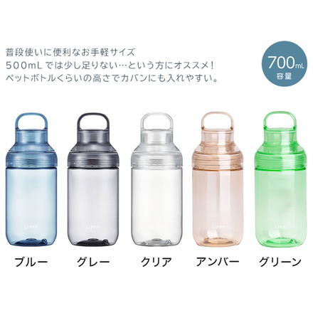 【新色追加】LIPPY 洗いやすい ウォーターボトル 1L 1リットル 日本製 メモリ付き 軽量 トライタン 透明 広口 水筒 ボトル 常温ボトル パッキン付き ハンドル付き BC-1000 OSK アンバー