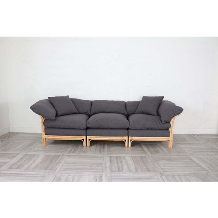 ソファ ソファー ブラック カウチソファ 1人掛 一人掛け 1P 脚付 籐 ラタン クッション センター セット