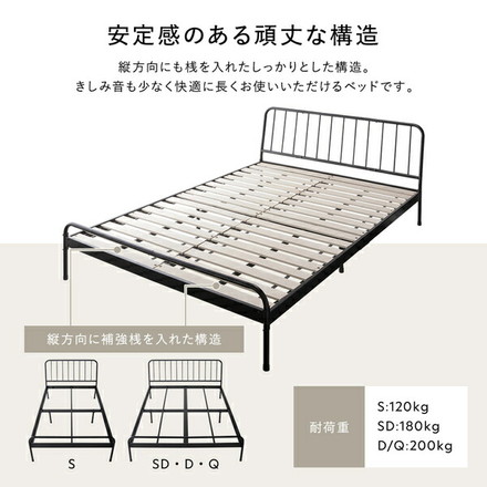 パイプベッド シングル ベッドフレームのみ ブラック ヘッドボード付 スチール インダストリアルベッド 寝室家具