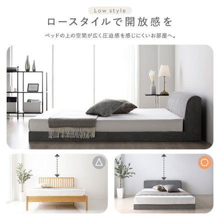 ファブリック ローベッド ダブル グレー ボンネルコイルマットレス付き 布張り ファブリックベッド