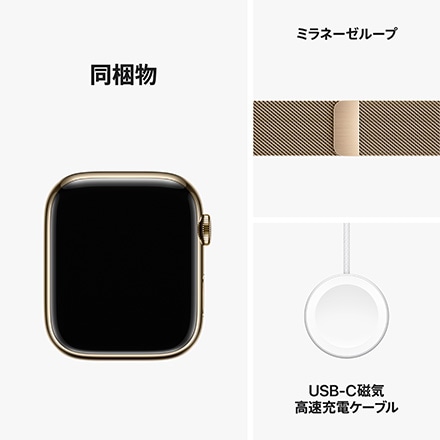 Apple Watch Series 9（GPS + Cellularモデル）- 45mmゴールドステンレススチールケースとゴールドミラネーゼループ
