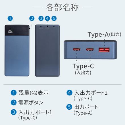 グリーンハウス モバイルバッテリー 20,000mAh ブルー GH-SSMBPA200-BL