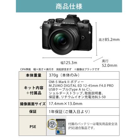 オーエムシステム OM-5 Mark II 12-45mm F4.0 PRO レンズキット サンドベージュ＆SD64GB＆クリーニングキット＆ラップクッション＆フィルム＆三脚＆カメラバッグ
