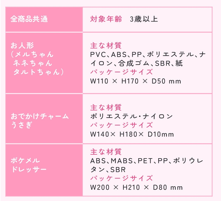 パイロット ポケットメルちゃん ＆ ネネちゃん ＆ タルトちゃん ＆ ポケメルドレッサー ＆ おでかけチャーム うさぎ