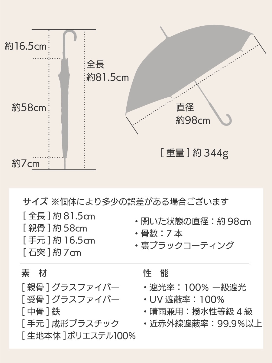 完全遮光 晴雨兼用 UVカット 100％ 軽量スリム makez.(マケズ） ジャンプ傘 無地 親骨58cm 日傘 雨傘 レディース メンズ 遮蔽 撥水