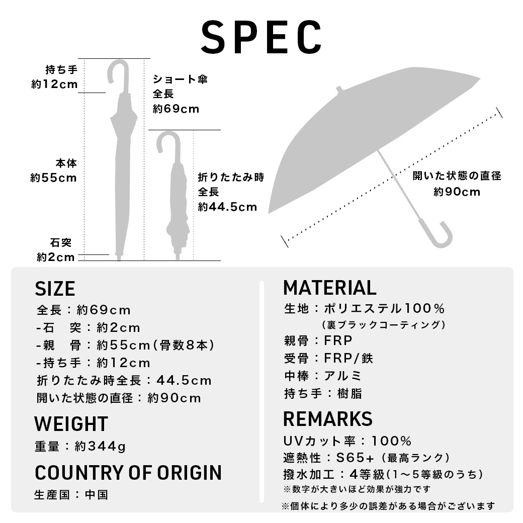 【遮熱効果最高レベル S65+】【UPF50+】CooList（クーリスト）高遮熱傘 花びらライン 2WAY折りたたみショート傘 親骨55cm 晴雨兼用 遮光率100％ 遮蔽率100％ 1級遮光 撥水加工4級 紫外線カット UVカット