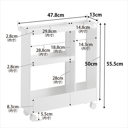 tower タワー キャスター付きトイレスリムワゴン 3段 ホワイト 1802
