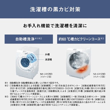 Panasonic パナソニック ドラム式洗濯乾燥機 LXシリーズ 洗濯12.0kg 乾燥6.0kg ヒートポンプ乾燥 左開き NA-LX127DL-W マットホワイト 設置込み リサイクル料金別