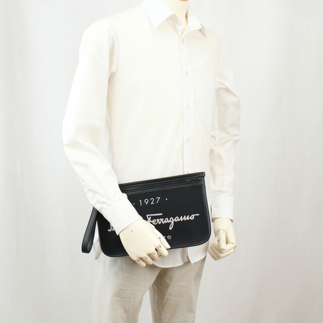 フェラガモ クラッチバッグ メンズ FERRAGAMO ポリアミド コットン ポリウレタン レザー イタリア 24-0971 ブラック バッグ ビジネス 軽量 小さめ ミニバッグ ブランド 高級 おしゃれ プレゼント 男性 実用的 かっこいい